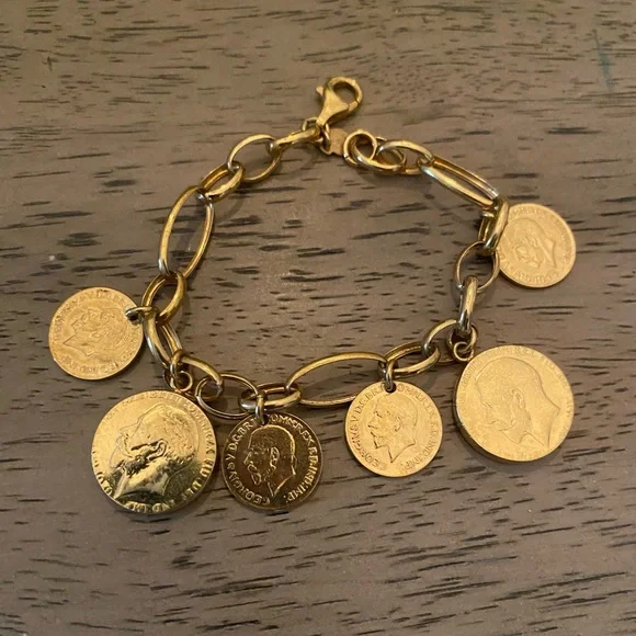 ITALY 925 stamped Sterling Silver 24k gold-plated Euro Coin Charm Bracelet NEW - Picture 4 of 5